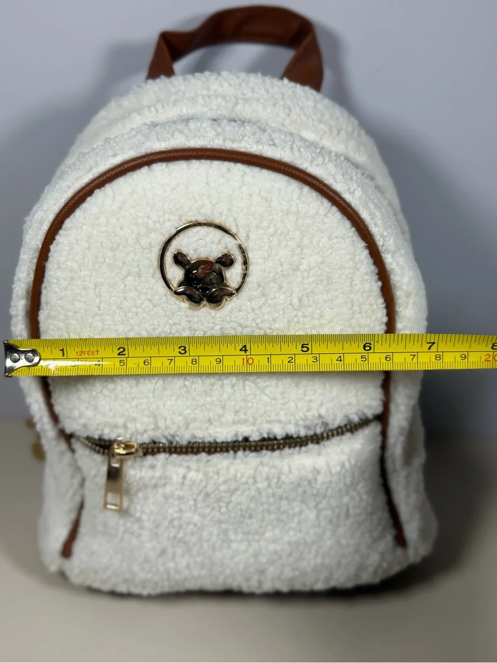 Disney Cream Sherpa Backpack and Card Wallet with Brown Trim
